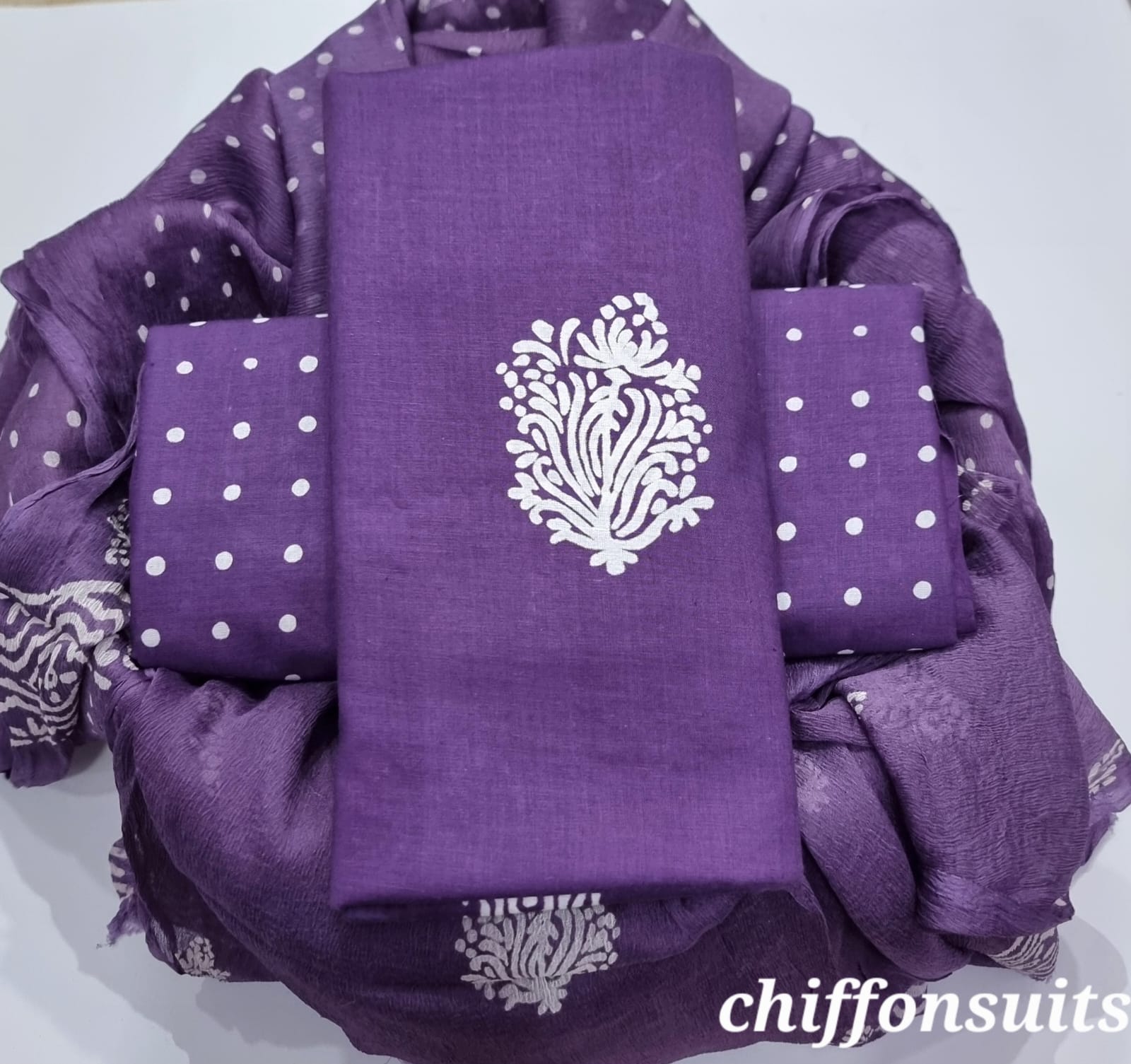 DESIGNER HAND BLOCK PRINT PURE COTTON SUIT WITH CHIFFON DUPATTA (PCHFYS33)
