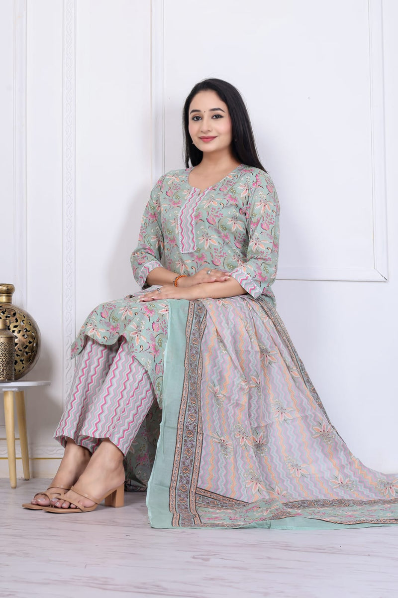 Flower print cotton suit with mulmul dupatta (CSSYS01)