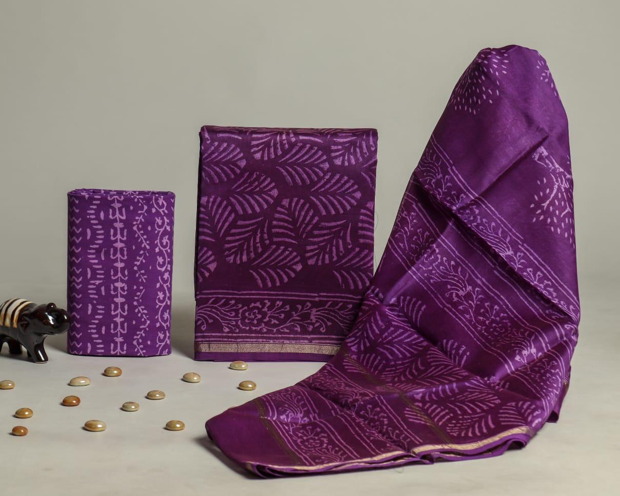 Designer Hand Block Chanderi Silk Suit set with  Chanderi Dupatta (CHDYS127)