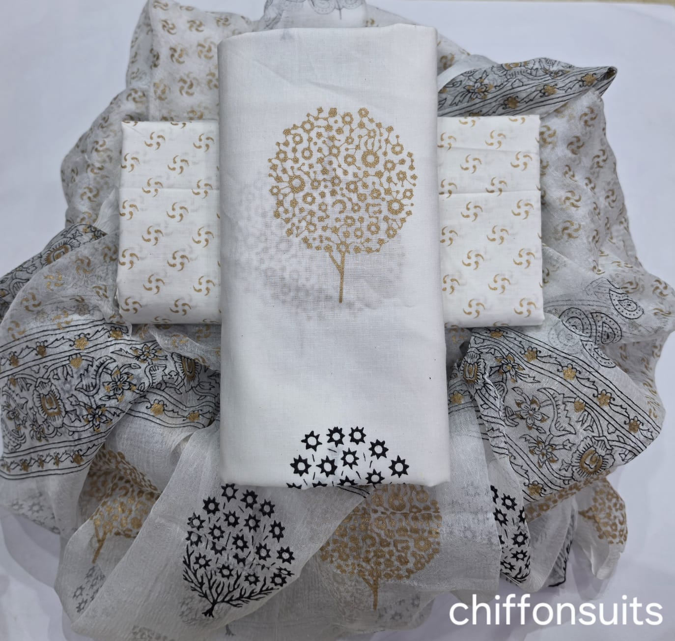 DESIGNER HAND BLOCK PRINT PURE COTTON SUIT WITH CHIFFON DUPATTA (PCHFYS142)