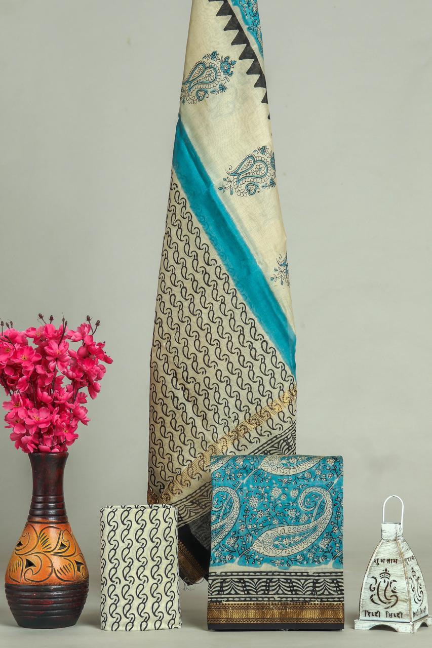 EXCLUSIVE HAND BLOCK PRINT MAHESHWARI SILK SUIT WITH MAHESHWARI SILK DUPPTA(MSLYS77)