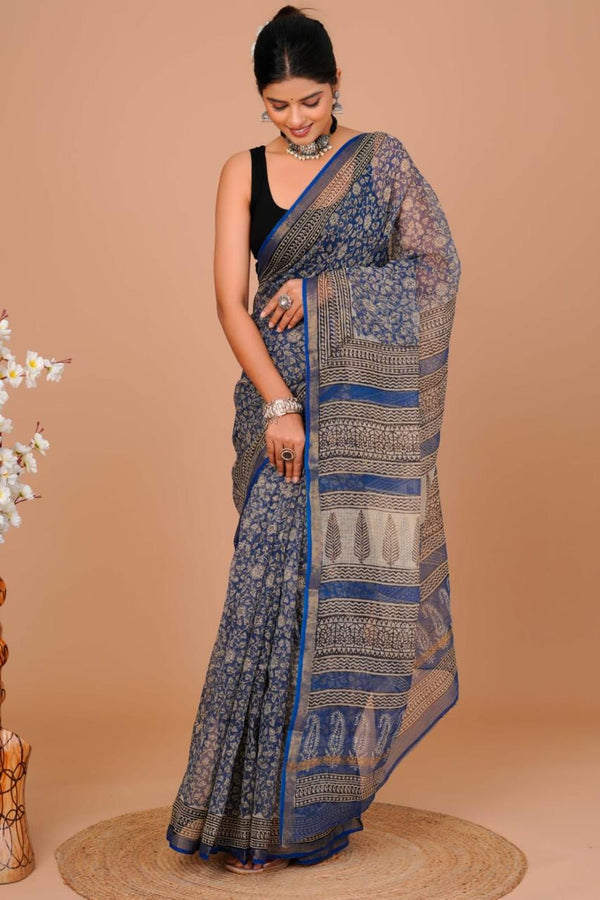 DESIGNER HAND BLOCK PRINTED KOTA DORIYA SILK SAREE(KDSYS21)