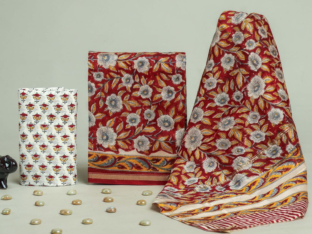 EXCLUSIVE HAND BLOCK CHANDERI SILK SUIT SET WITH CHANDERI DUPATTA (CHDYS189)