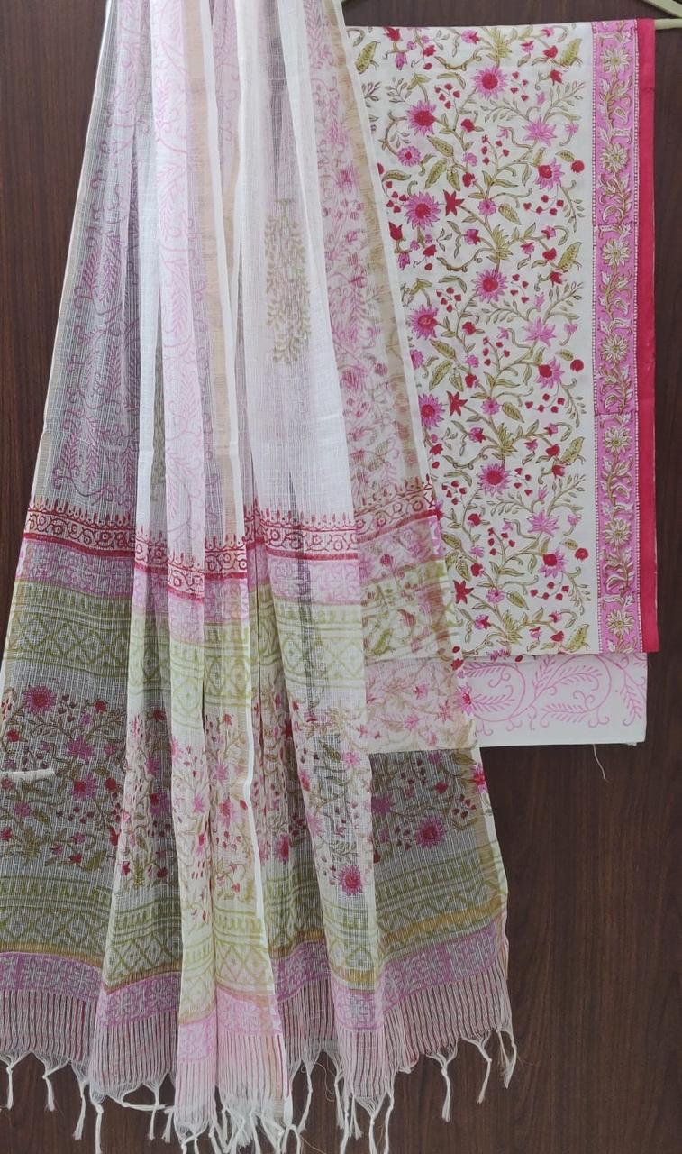 ELEGANT HAND BLOCK PURE COTTON SUIT WITH KOTA DORIA DUPATTA (3CKDYS193)