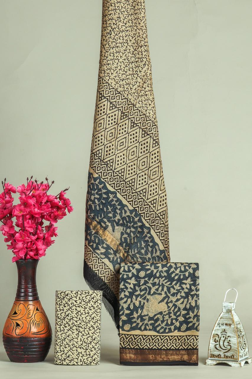 TRADITIONAL HAND BLOCK PRINT MAHESHWARI SILK SUIT WITH MAHESHWARI SILK DUPATTA (MSLYS122)