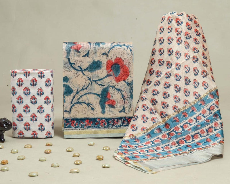 TRADITIONAL HAND BLOCK CHANDERI SILK SUIT SET WITH CHANDERI DUPATTA (CHDY217)