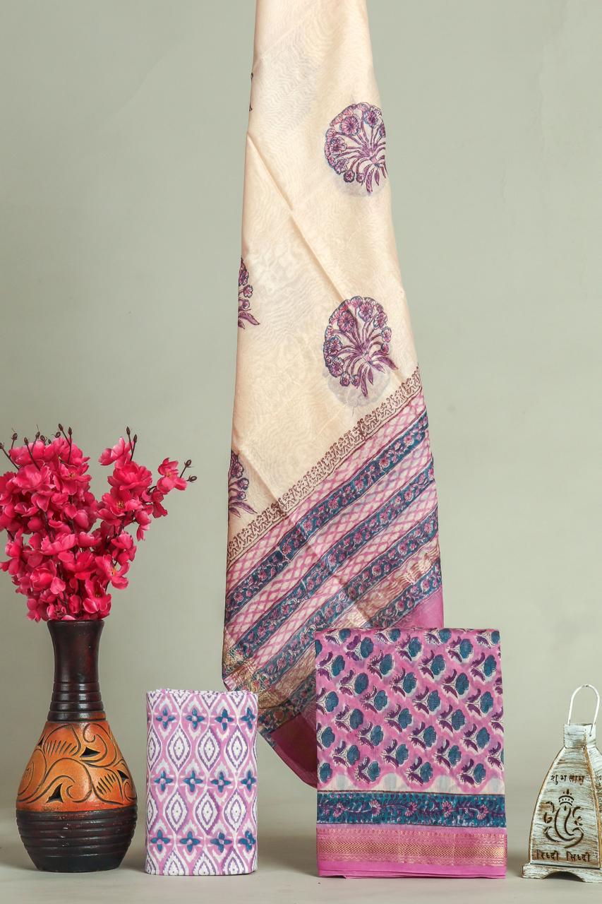 EXCLUSIVE HAND BLOCK PRINT MAHESHWARI SILK SUIT WITH MAHESHWARI SILK DUPATTA (MSLYS113)