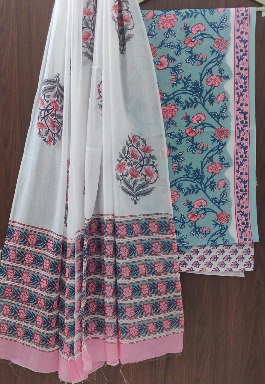 EXCLUSIVE HAND BLOCK PRINT PURE COTTON SUIT WITH COTTO MULMUL DUPATTA (MALYS257)