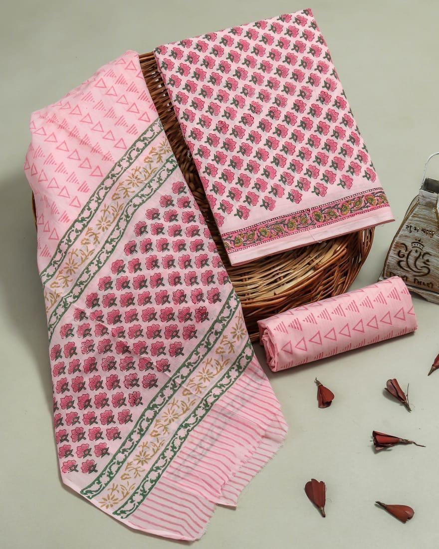 DESIGNER HAND BLOCK PRINT PURE COTTON SUIT WITH COTTON MULMUL DUPATTA(MALYS325)