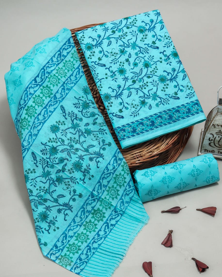 Designer Hand Block Print Pure Cotton Suit with Cotton Mulmul Dupatta (MALYS21)