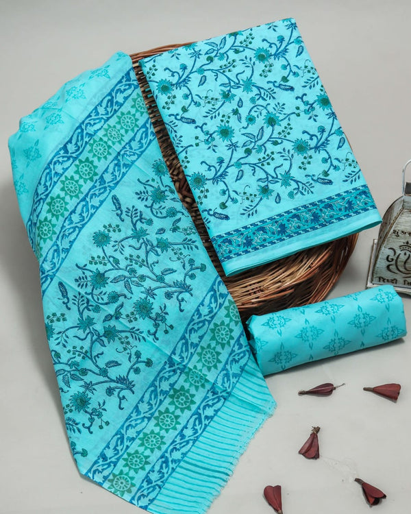 Designer Hand Block Print Pure Cotton Suit with Cotton Mulmul Dupatta (MALYS21)