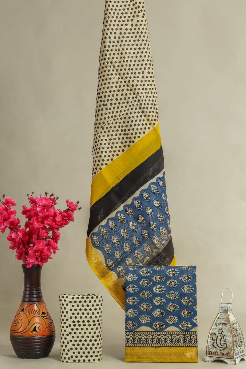 TRADITIONAL HAND BLOCK PRINT MAHESHWARI SILK SUIT WITH MAHESHWARI SILK DUPATTA (MSLYS174)