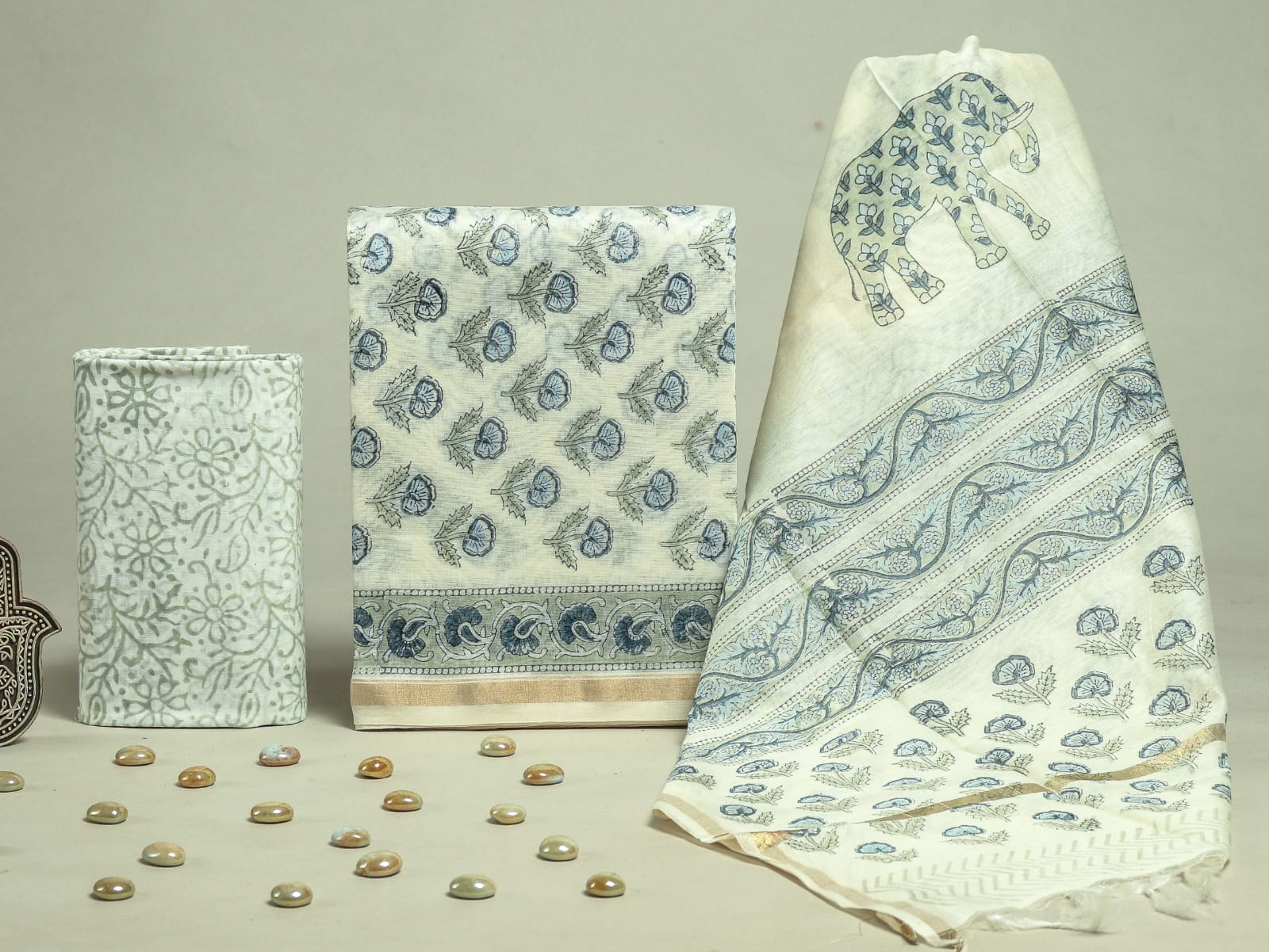 Designer Hand Block Print Chanderi Silk Suit set with Premium Chanderi Dupatta (CHDYS32)