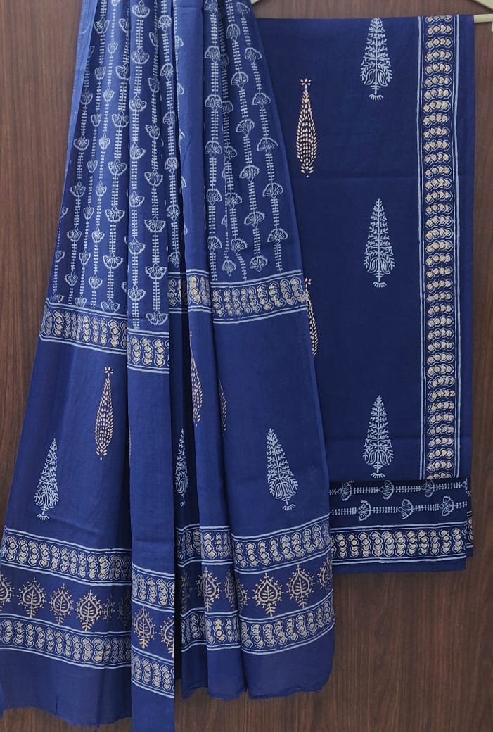 HAND BLOCK PRINT COTTON SUIT WITH COTTON MULMUL DUPATTA ( MALYS147)