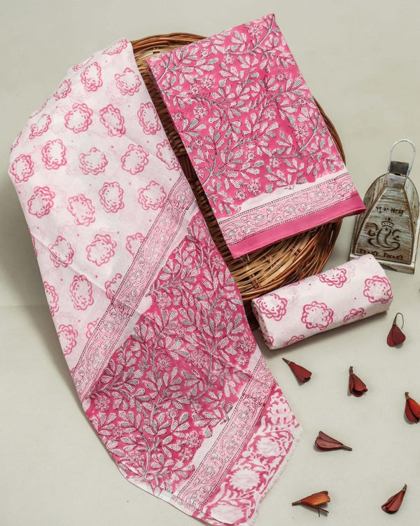 DESIGNER HAND BLOCK PRINT COTTON SUIT SET WITH MULMUL DUPATTA (MALYS322)