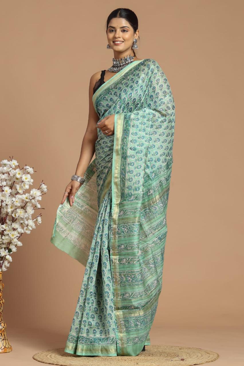 DESIGNER HAND BLOCK PRINTED MAHESWARI SILK SAREE ( MSYS35)