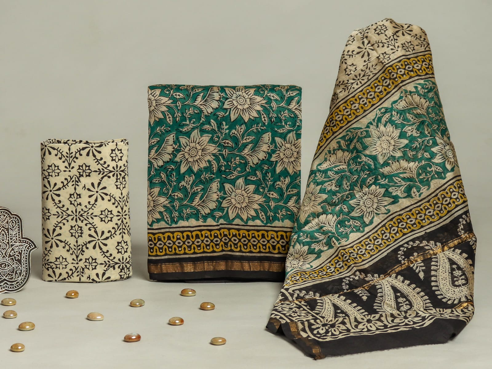 TRADITIONAL HAND BLOCK CHANDERI SILK SUIT SET WITH CHANDERI DUPATTA (CHDYS193)