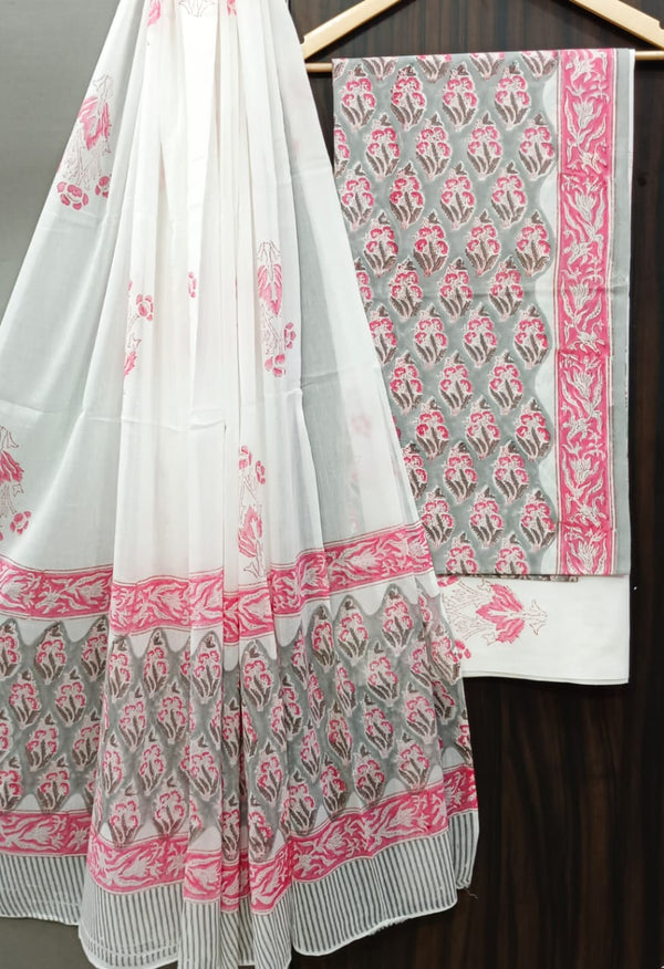 YUVI STYLE HAND BLOCK PRINT PURE COTTON SUIT WITH COTTO MULMUL DUPATTA (MALYS268)