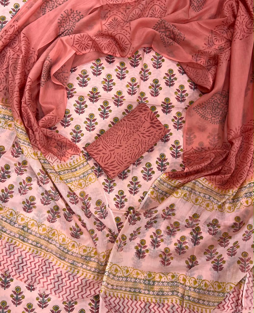 EXCLUSIVE HAND BLOCK PRINT PURE COTTON SUIT WITH COTTO MULMUL DUPATTA (MALYS244)