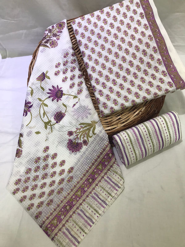 ELEGANT AND BLOCK PRINT PURE COTTON SUIT WITH COTTON MULMUL DUPATTA(MALYS329)