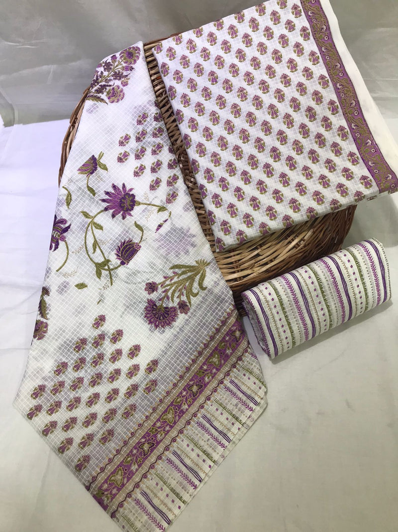 ELEGANT AND BLOCK PRINT PURE COTTON SUIT WITH COTTON MULMUL DUPATTA(MALYS329)