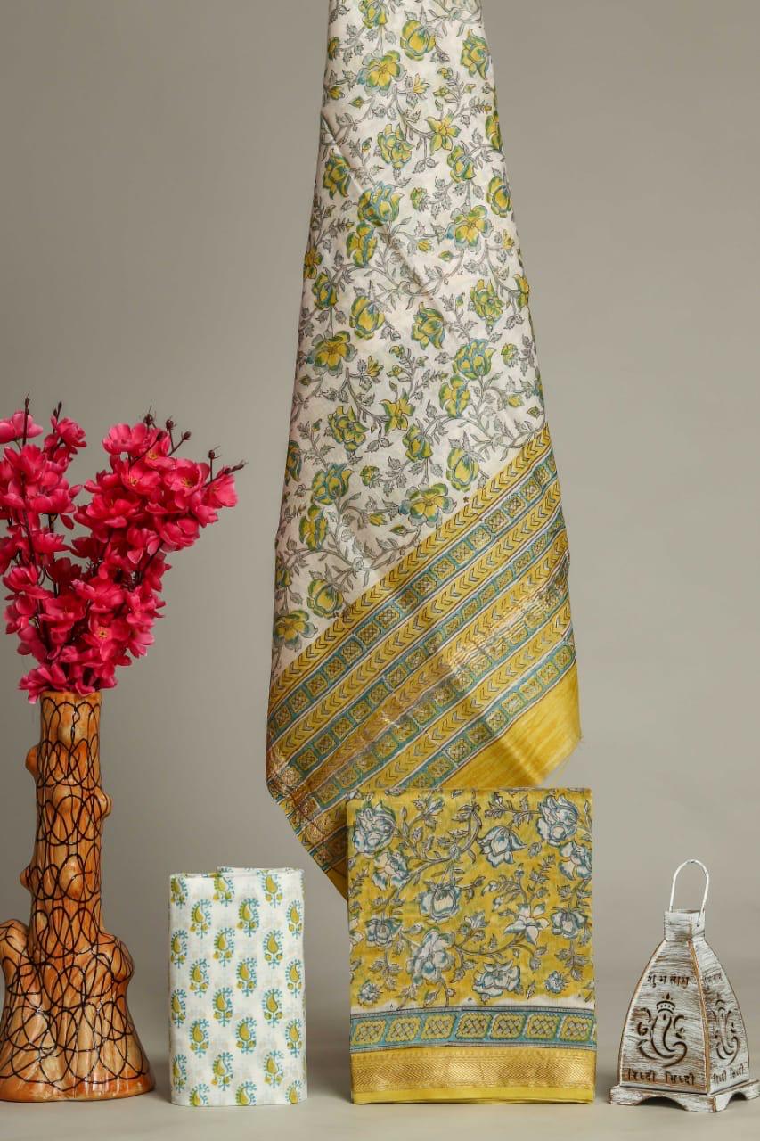 DESIGNER HAND BLOCK PRINT MAHESHWARI SILK SUIT SET (MSLYS45)