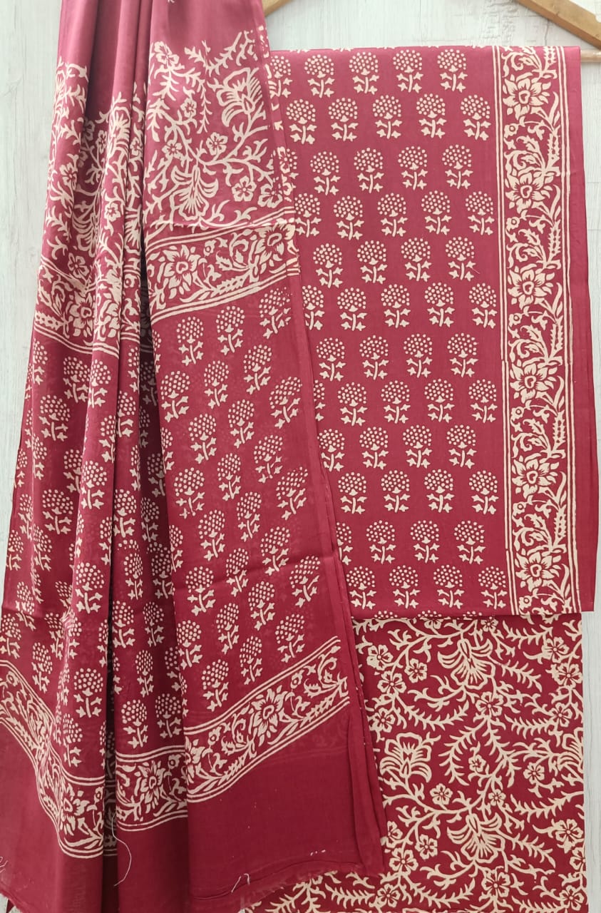 HAND BLOCK PRINT PURE COTTON SUIT WITH COTTON MULMUL DUPATTA (MALYS43)
