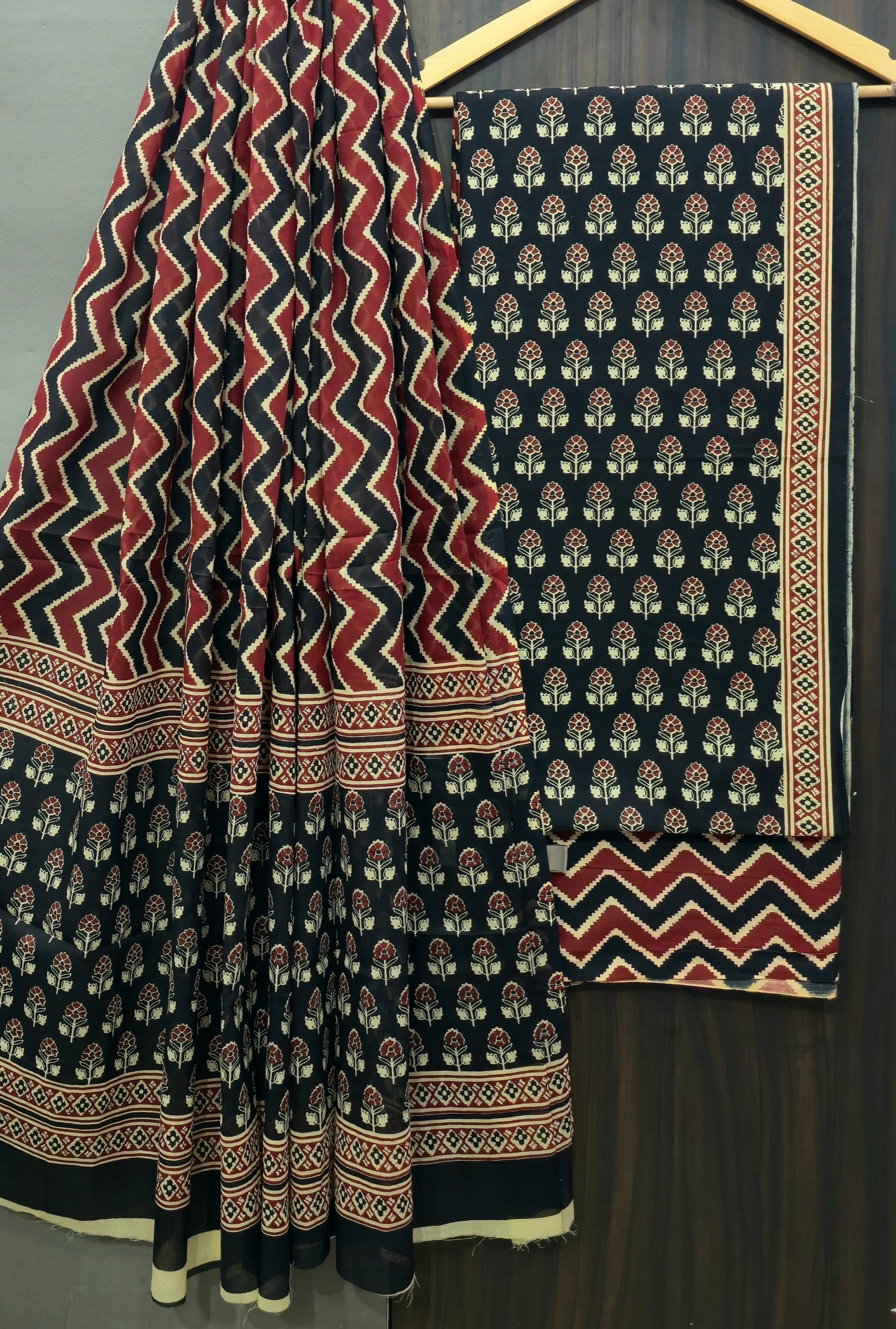 ELEGANT AND BLOCK PRINT PURE COTTON SUIT WITH COTTON MULMUL DUPATTA (MALYS176)