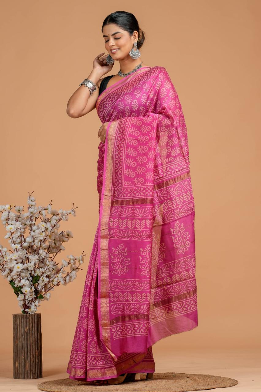 DESIGNER HAND BLOCK PRINTED MAHESWARI SILK SAREE ( MSYS12)
