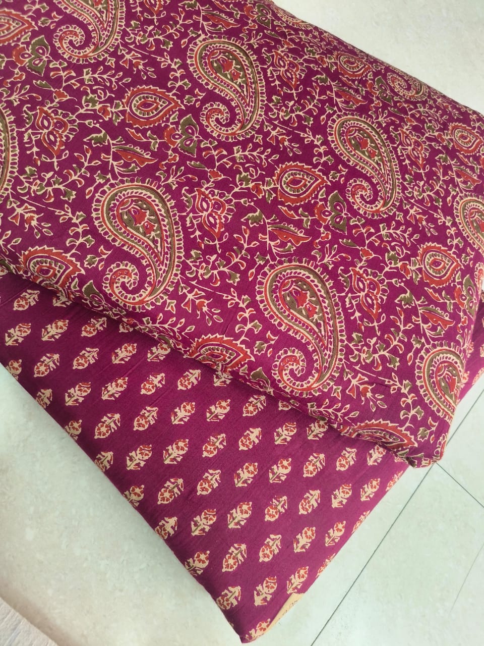 Traditional Hand block print Cotton top and bottom set (2PCYS12)