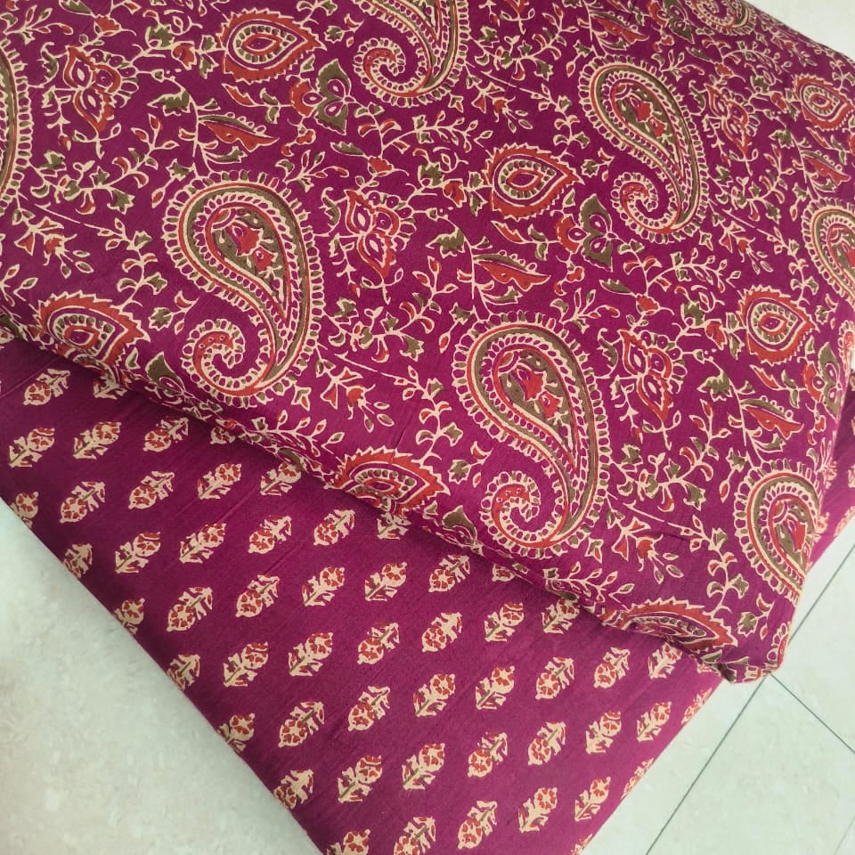 Bagru Hand block print Cotton top and bottom set (2PCYS42)