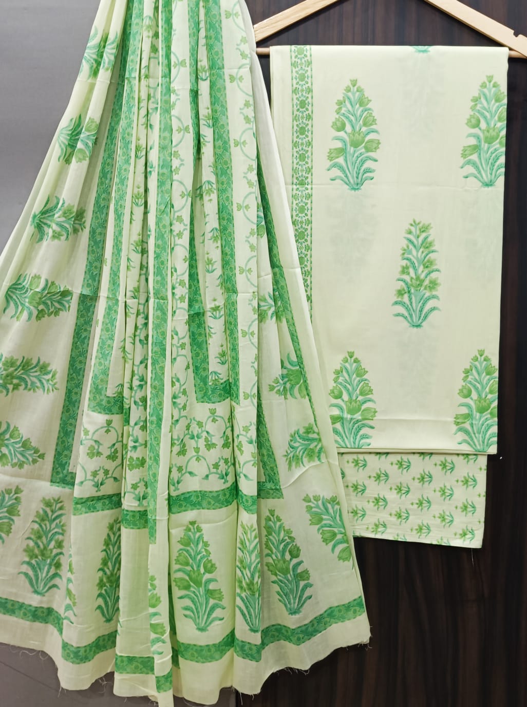 Designer Hand Block Print Pure Cotton Suit with Cotton Mulmul Dupatta (MALYS15)