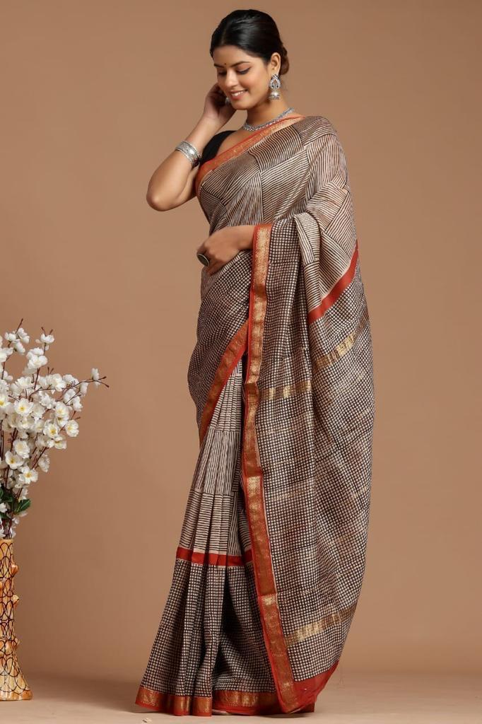 EXCLUSIVE HAND BLOCK PRINT  PREMIUM  MAHESWARI SILK SAREE ( MSYS40)