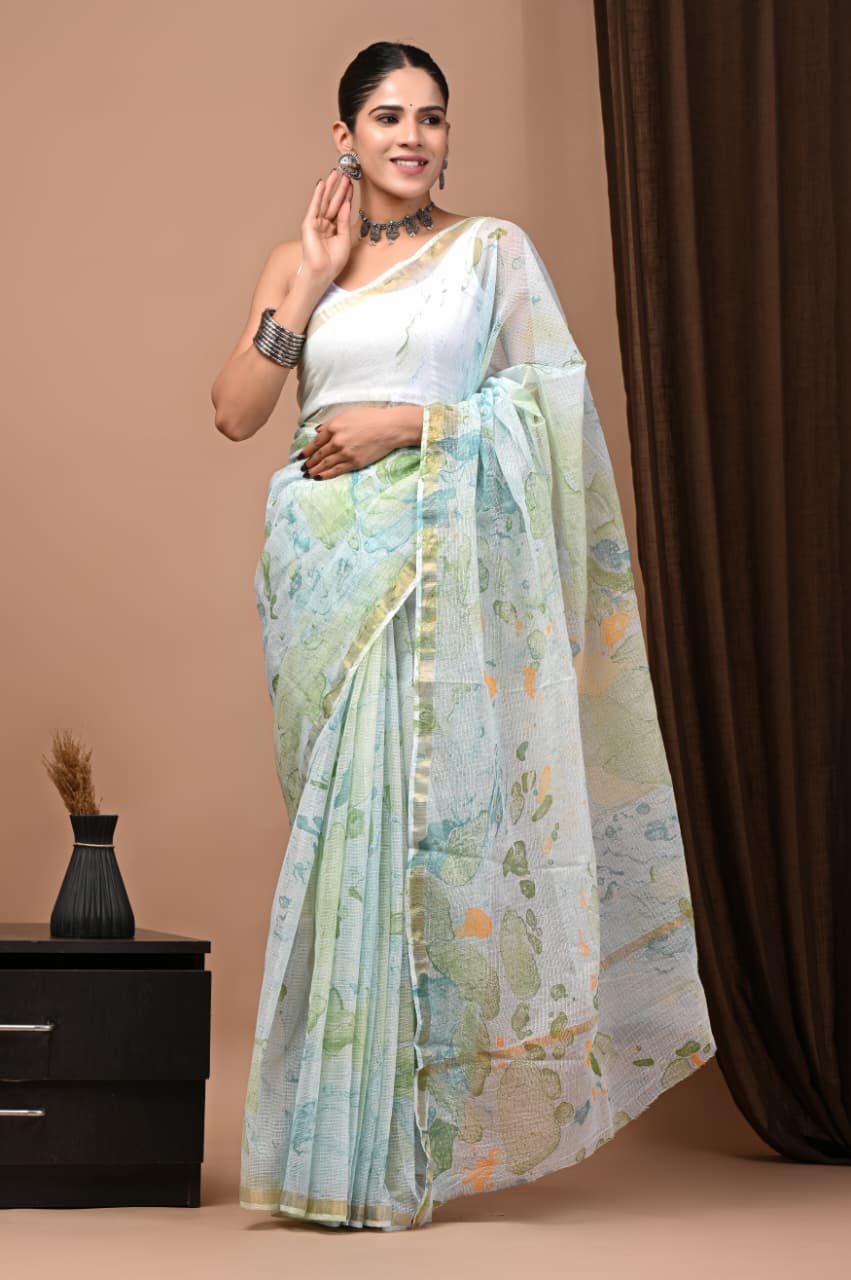 DESIGNER HAND BLOCK PRINTED KOTA DORIYA SILK SAREE (KDSYS10)
