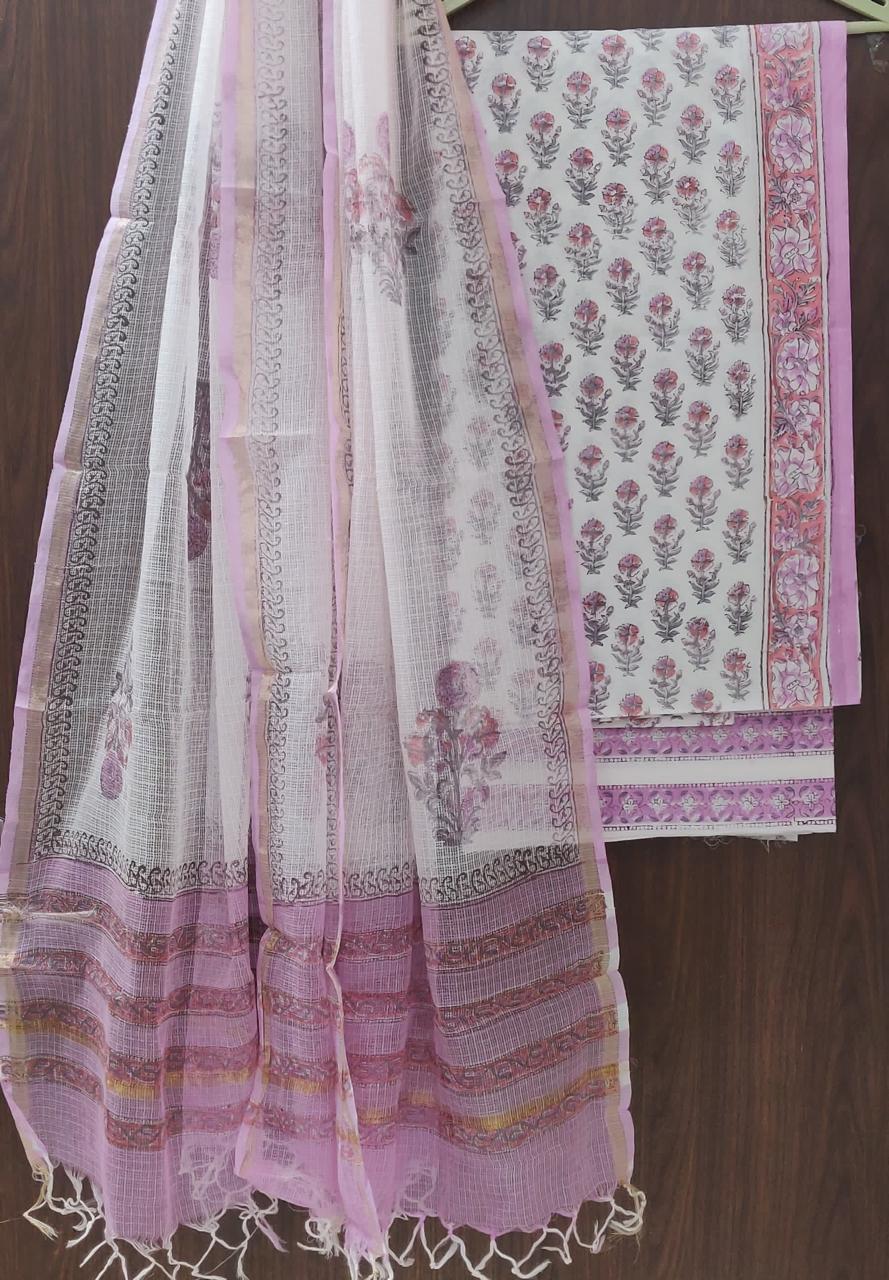 DESIGNER HAND BLOCK PRINT PURE COTTON SUIT WITH KOTA DORIA DUPATTA (3CKDYS106)