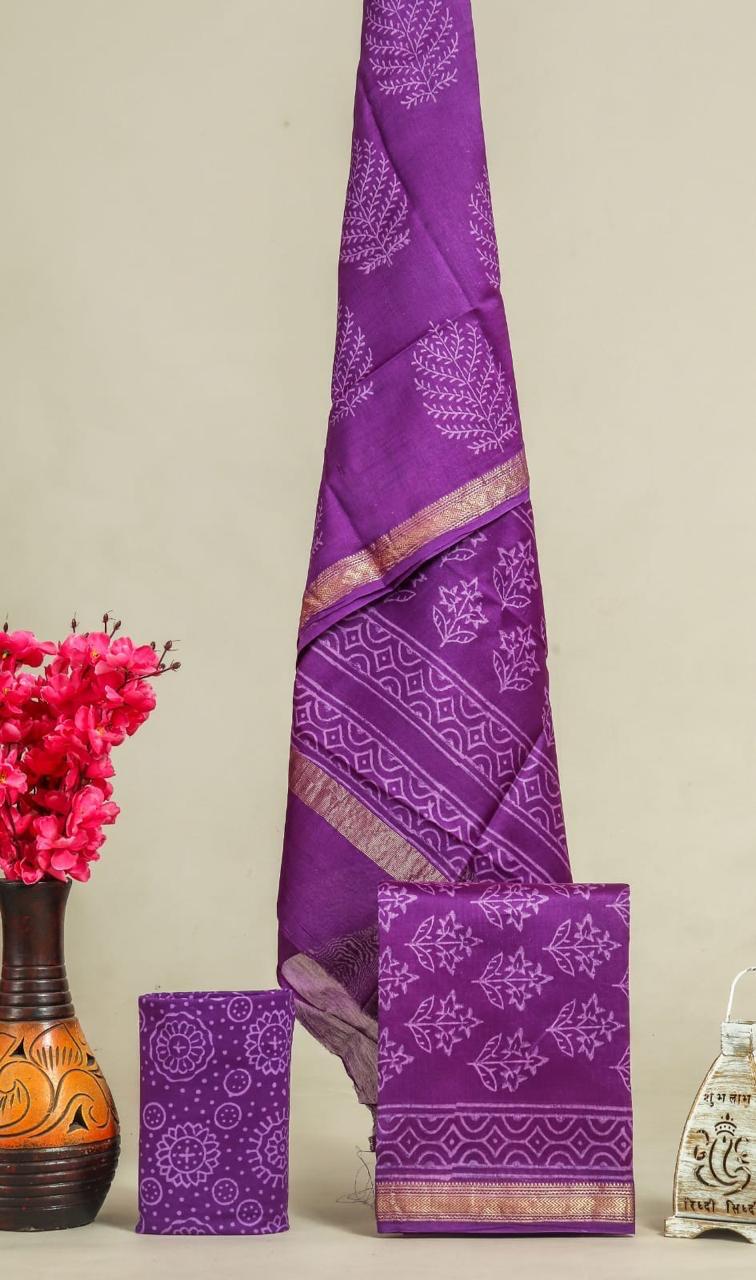 EXCLUSIVE  HAND BLOCK PRINT MAHESHWARI SILK SUIT WITH MAHESHWARI SILK (MSLYS91)