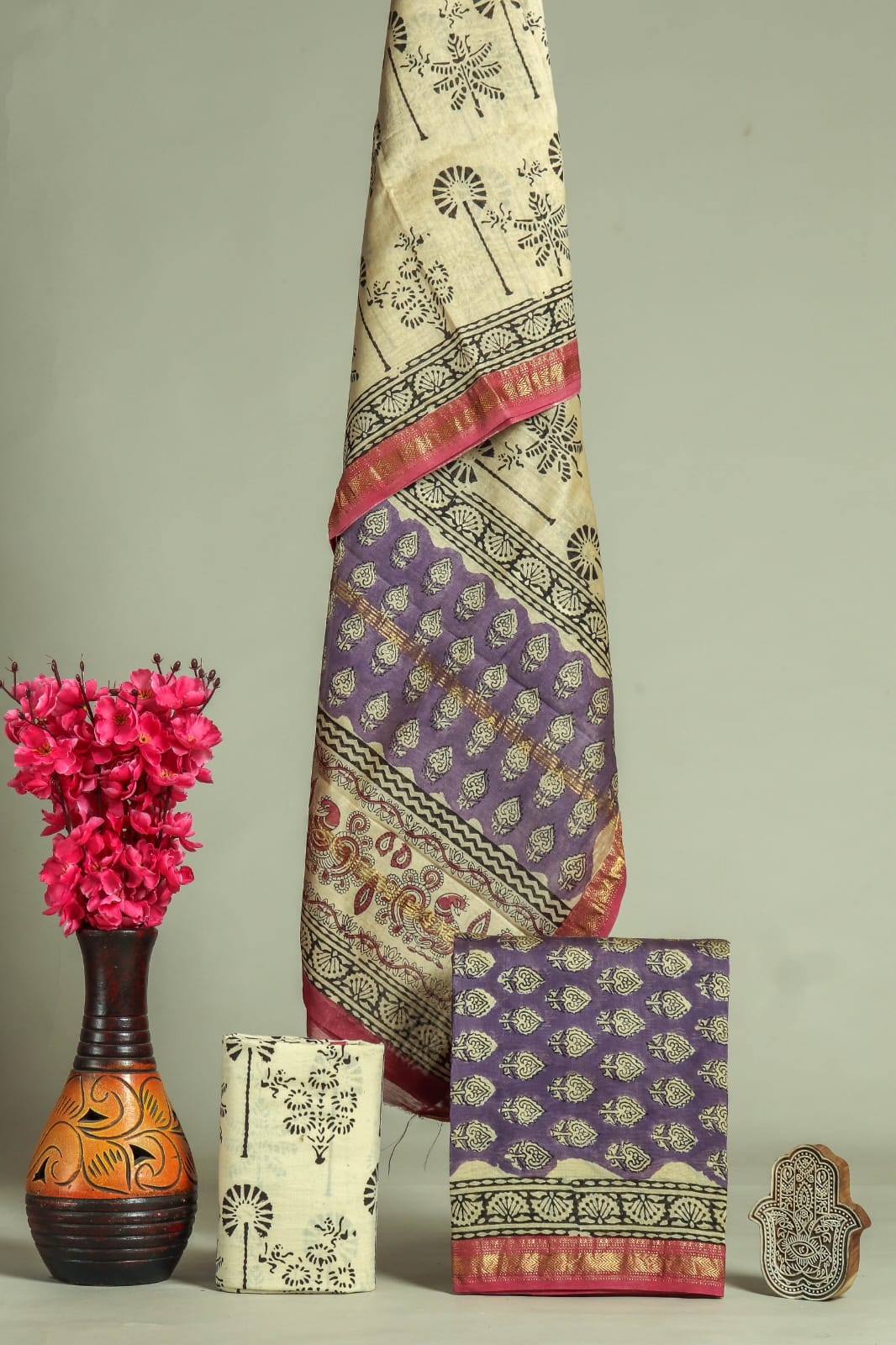 EXCLUSIVE HAND BLOCK PRINT MAHESHWARI SILK SUIT WITH MAHESHWARI SILK DUPPTA (MSLYS169)