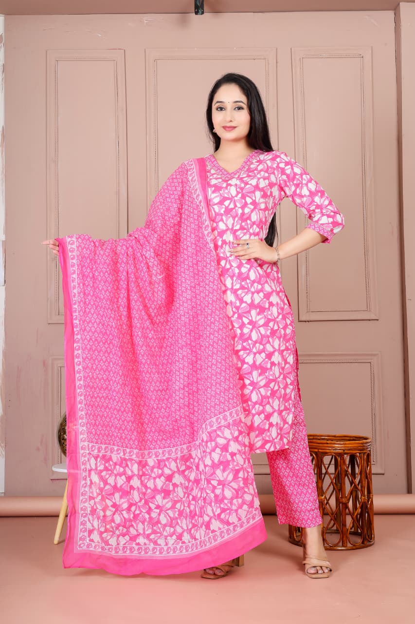 Flower print cotton suit with mulmul dupatta (CSSYS15)