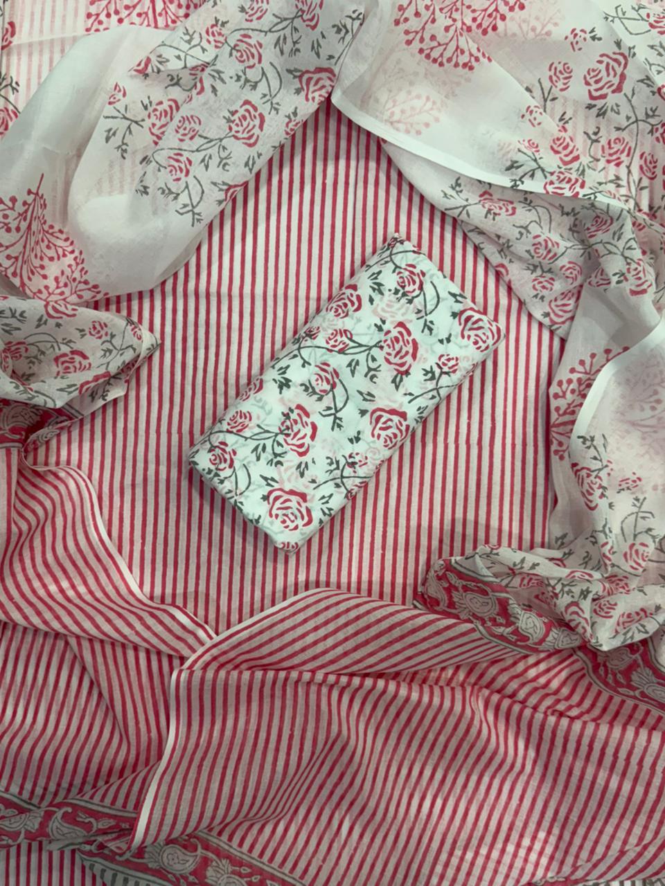 HAND BLOCK PRINT COTTON SUIT WITH COTTON MULMUL DUPATTA ( MALYS144)