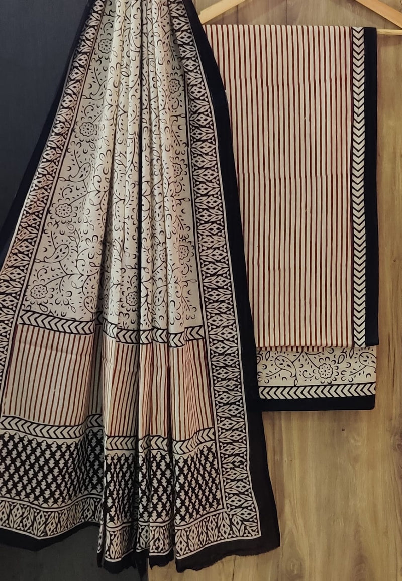 DESIGNER HAND BLOCK PRINT PURE COTTON SUIT WITH  MULMUL DUPATTA(MALYS36)