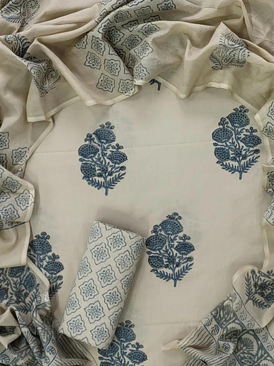 HAND BLOCK PRINT PURE COTTON SUIT WITH COTTON MULMUL DUPATTA (MALYS50)