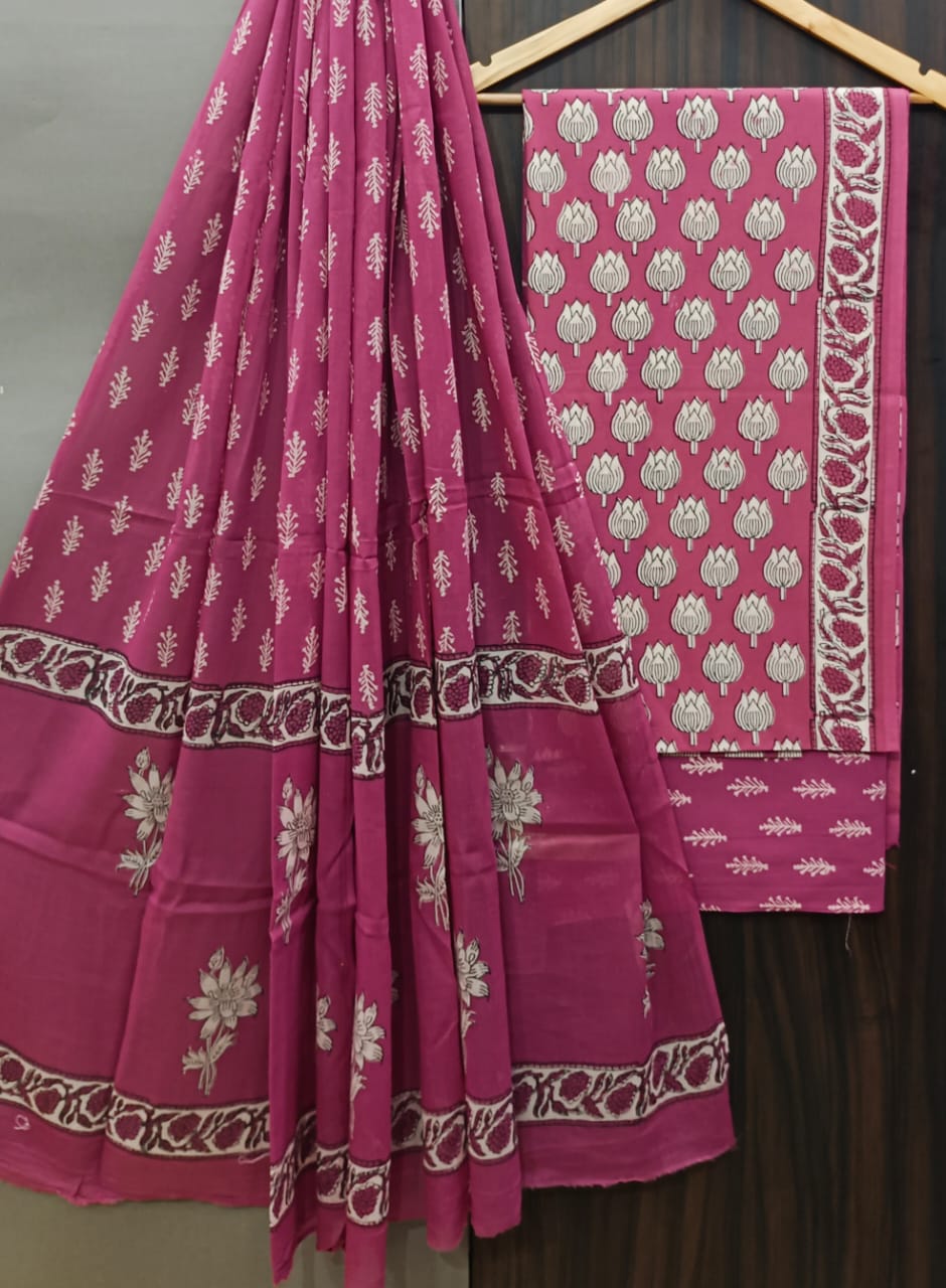 EXCLUSIVE HAND BLOCK PRINT PURE COTTON SUIT WITH COTTO MULMUL DUPATTA (MALYS129)
