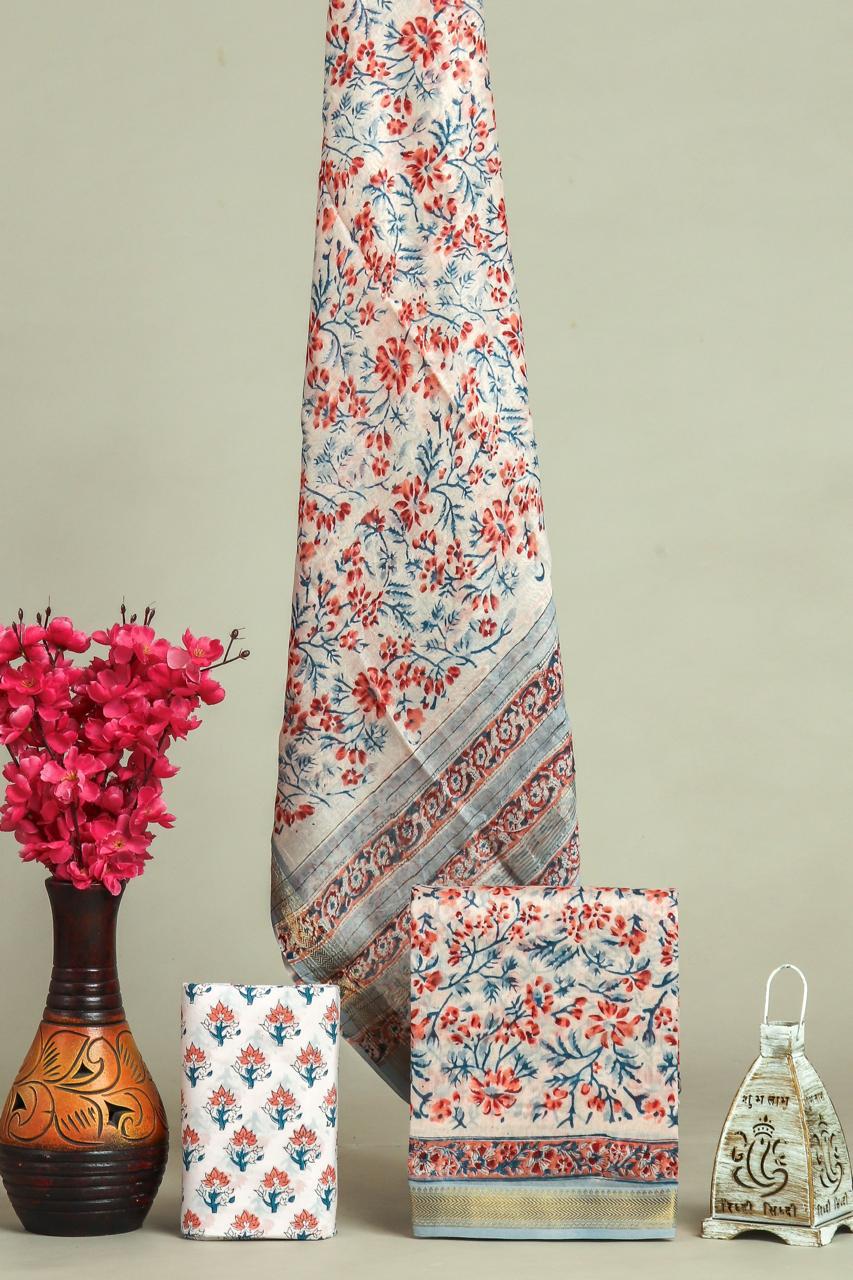 Designer Hand Block Print Maheshwari Silk Suit Set (MSLYS24)