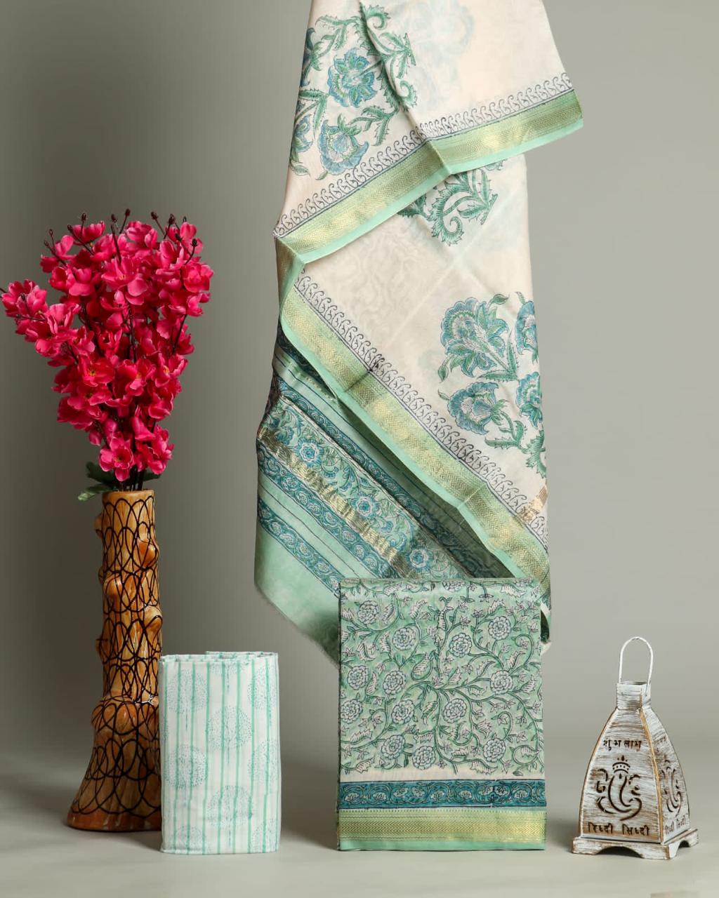 EXCLUSIVE HAND BLOCK PRINT MAHESHWARI SILK SUIT WITH MAHESHWARI SILK DUPPTA(MSLYS73)
