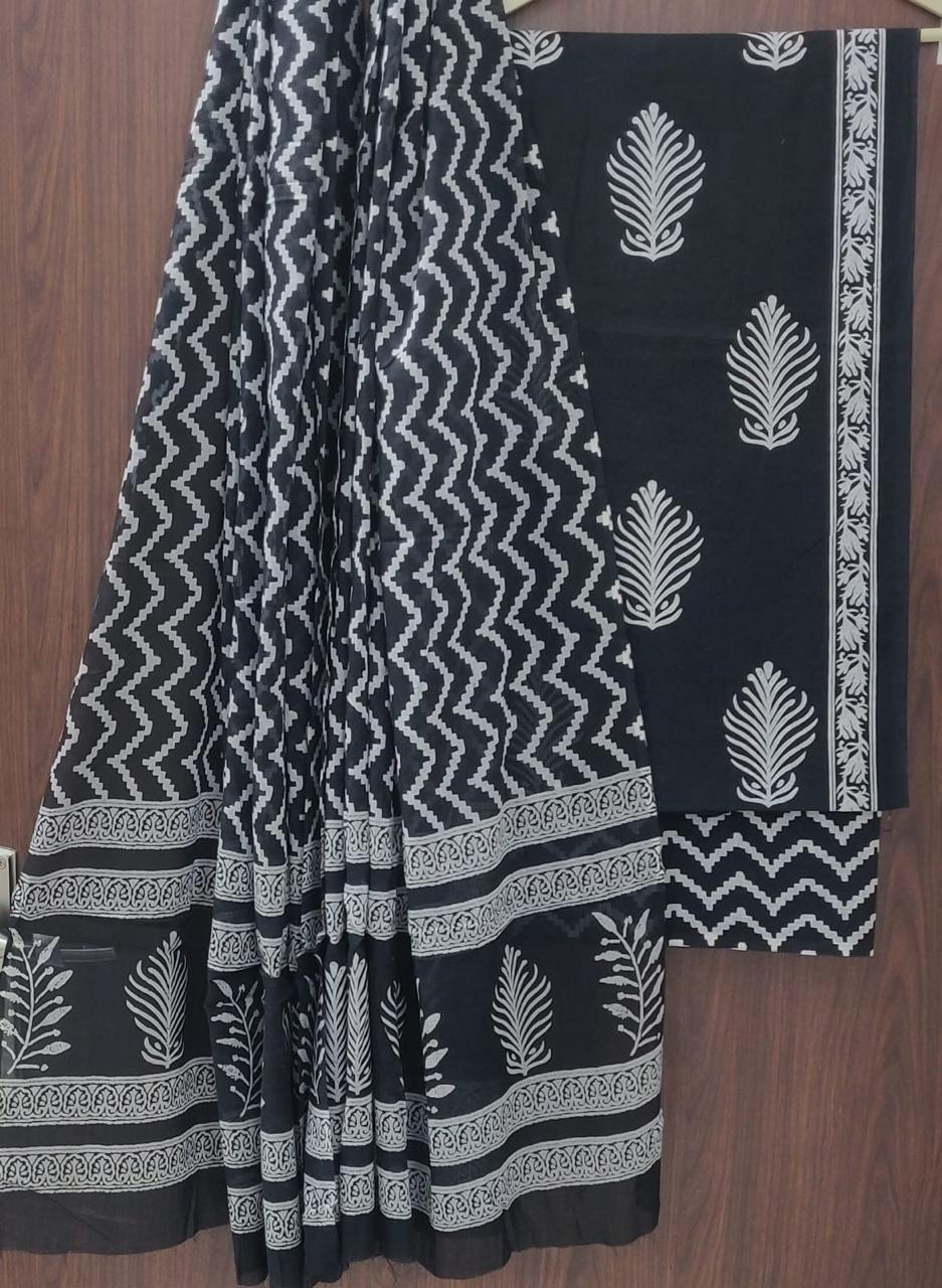 ELEGANT HAND BLOCK PRINT  SUIT WITH MULMUL DUPATTA(MALYS227)