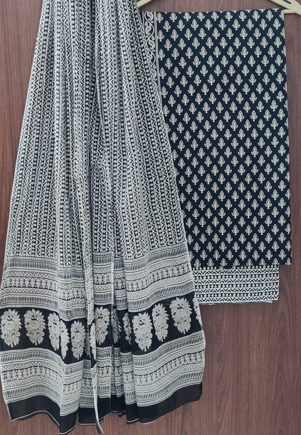 DESIGNER HAND BLOCK PRINT PURE COTTON SUIT WITH COTTON MULMUL DUPATTA(MALYS25)