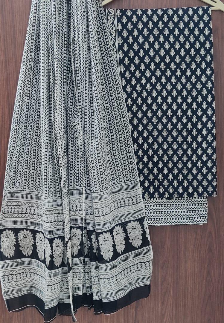 DESIGNER HAND BLOCK PRINT PURE COTTON SUIT WITH COTTON MULMUL DUPATTA(MALYS25)