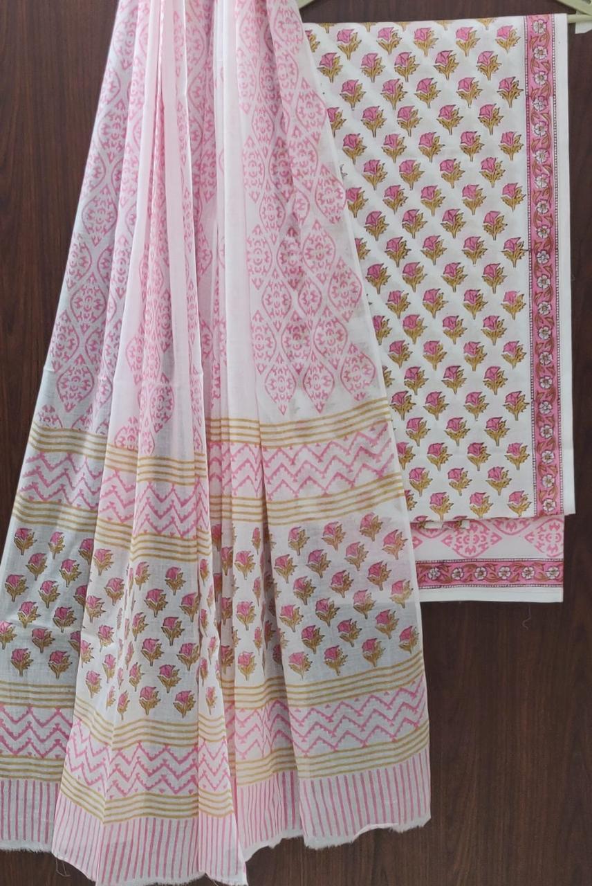 DESIGNER HAND BLOCK PRINT PURE COTTON SUIT WITH MULMUL DUPATTA (MALYS47)