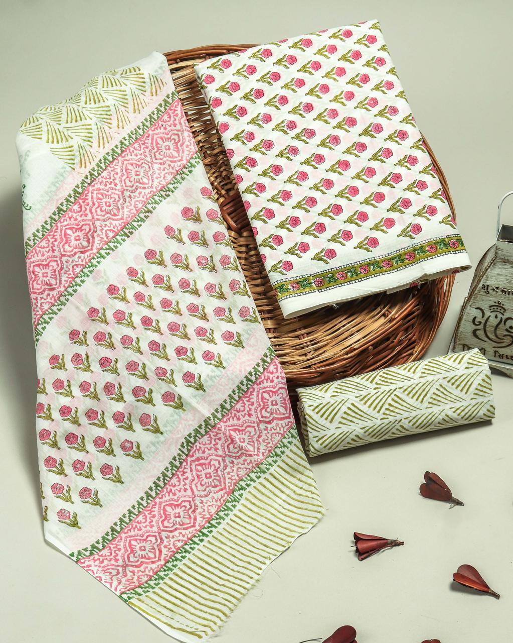 DESIGNER HAND BLOCK PRINT PURE COTTON SUIT WITH COTTON MULMUL DUPATTA(MALYS85)