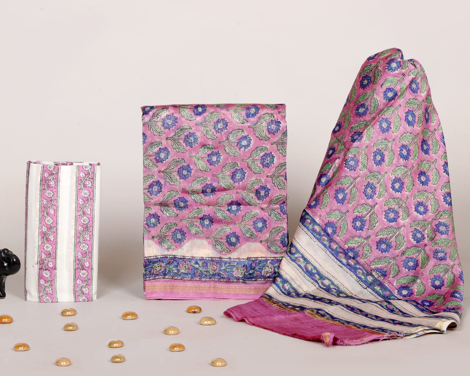 EXCLUSIVE INDIGO HAND BLOCK CHANDERI SILK SUIT SET WITH CHANDERI DUPATTA (CHDYS136)